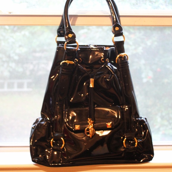 IMAN Handbags - IMAN black designer faux leather bag